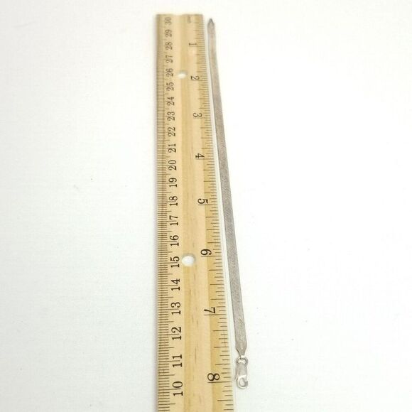 Vintage Sterling Silver Flat Herringbone Chain Bracelet, 925 Made in Italy - Picture 5 of 8